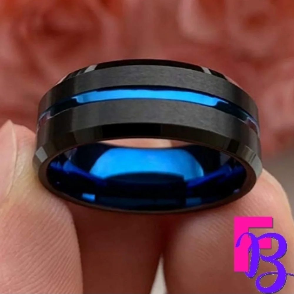 *NEW!* Tungsten Carbide Thin Blue Line Ring - Picture 2 of 7